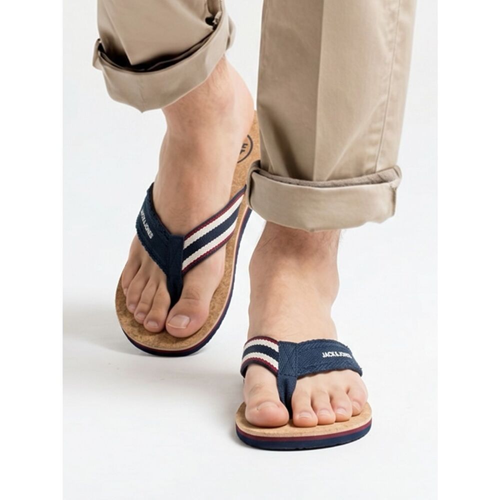 JACK & JONES | NEW Navy Blue, Red, White Ritchie Cork Sandals Flip Flops Men’s